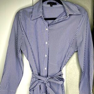 blue and white striped dress